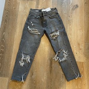 Gray ripped slim boyfriend jeans